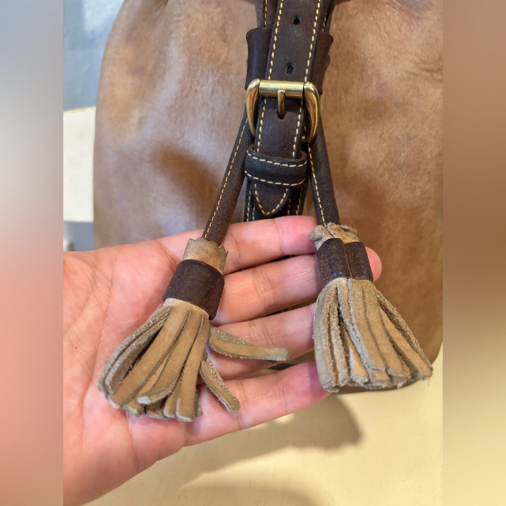 Vintage Dooney & Bourke AWL Nubuck Leather Backpack Purse Brown Tassel USA Made - Picture 4 of 11